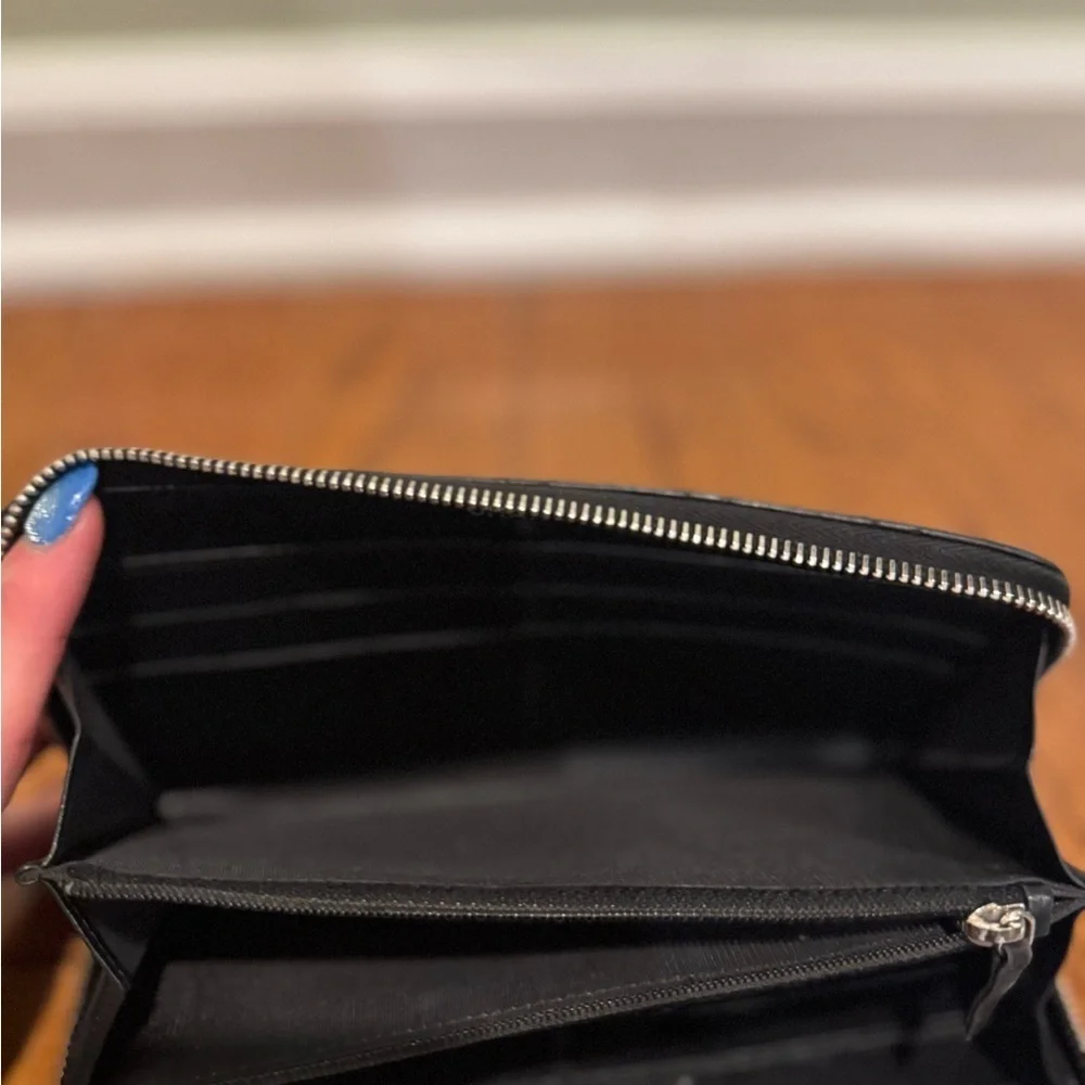 CHANEL Black Lambskin Quilted Embellished CC Black Zip Long Wallet